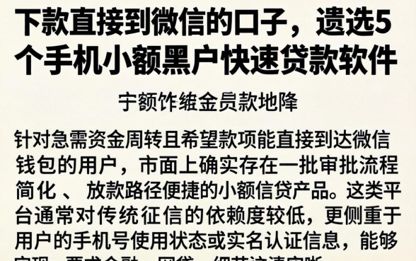 下款直接到微信的口子，遴选5个手机小额黑户快速贷款软件