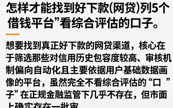 怎样才能找到好下款的网贷，条列5个借钱平台不看综合评估的口子