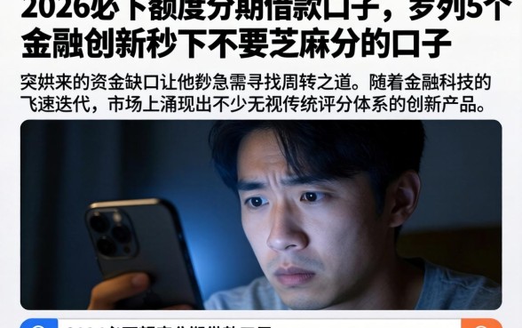 2026必下额度分期借款口子，罗列5个金融创新秒下不要芝麻分的口子
