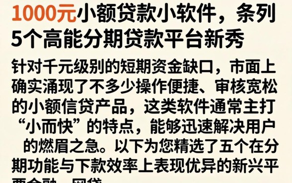 1000元小额贷款小软件，条列5个高能分期贷款平台新秀