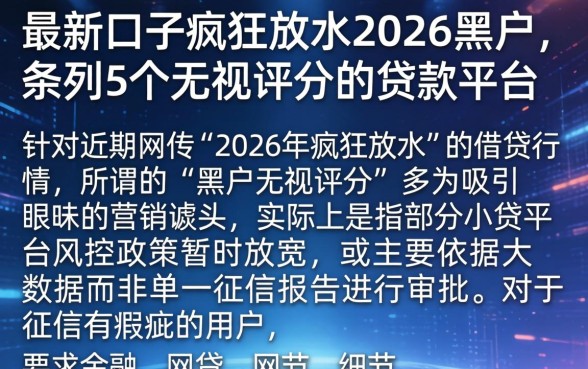 最新口子疯狂放水2026黑户，条列5个无视评分的贷款平台