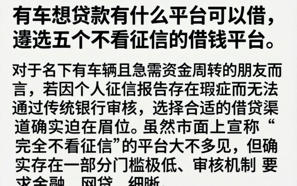有车想贷款有什么平台可以借,遴选五个不看征信的借钱平台