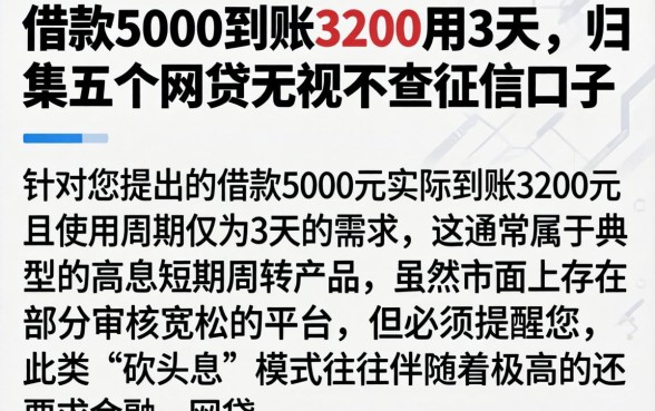 借款5000到账3200用3天，归集五个网贷无视不查征信口子