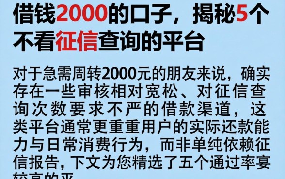 借钱2000的口子，揭秘5个不看征信查询的平台