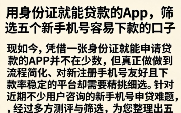 用身份证就能贷款的app，筛选五个新手机号容易下款的口子