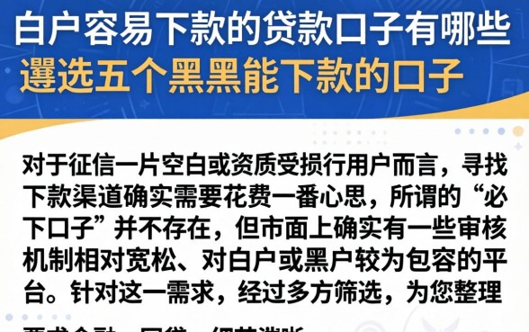 白户容易下款的贷款口子有哪些,遴选五个黑户能下款的口子