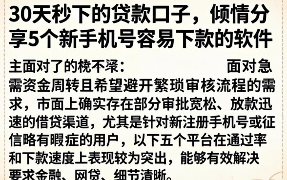 30天秒下的贷款口子，倾情分享5个新手机号容易下款的软件