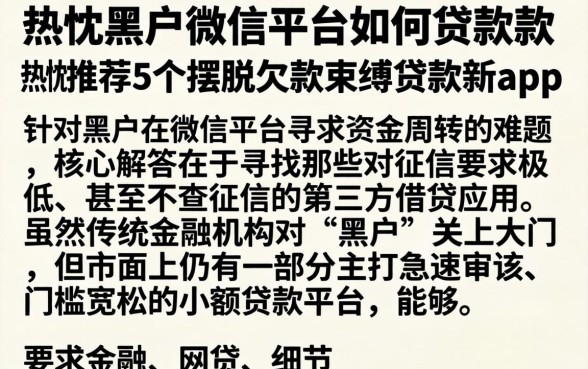 黑户微信平台如何贷款，热忱推荐5个摆脱欠款束缚贷款新app