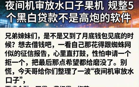 夜间机审放水口子果机，规整5个黑白贷款不是高炮的软件