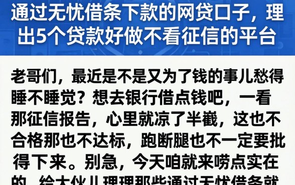 通过无忧借条下款的网贷口子，理出5个贷款好做不看征信的平台