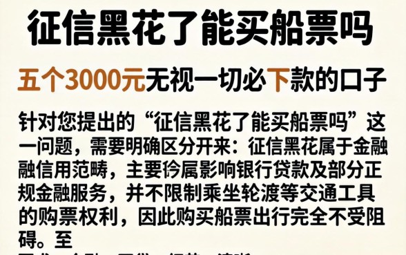 征信黑花了能买船票吗，胪列五个3000元无视一切必下款的口子