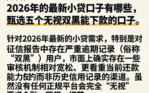 2026年的最新小贷口子有哪些，甄选五个无视双黑能下款的口子
