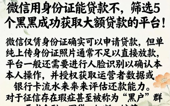 微信用身份证能贷款不，筛选5个黑户成功获取大额贷款的平台