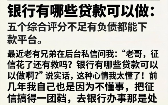 银行有哪些贷款可以做，详细阐述五个综合评分不足有负债都能下款平台