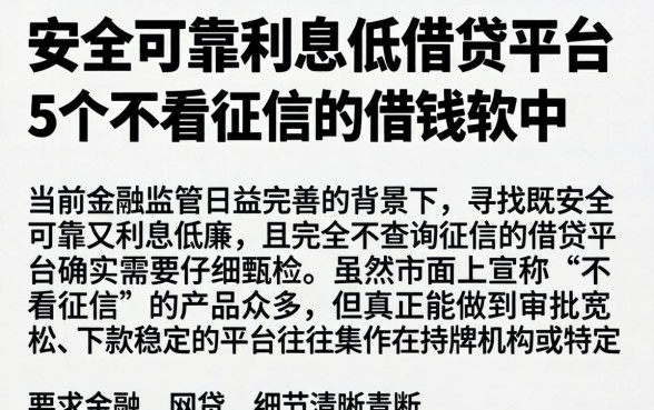 安全可靠利息低的借贷平台，详尽说明5个不看征信的借钱软件