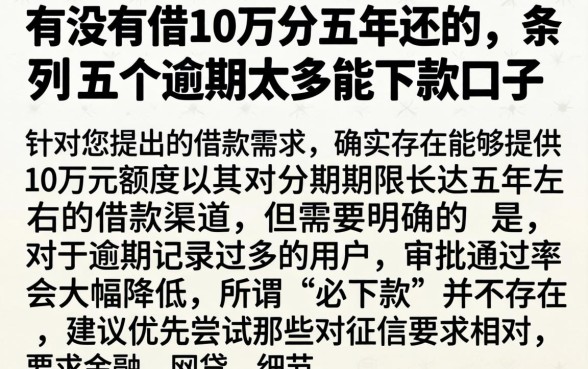 有没有借10万分五年还的，条列五个逾期太多能下款口子