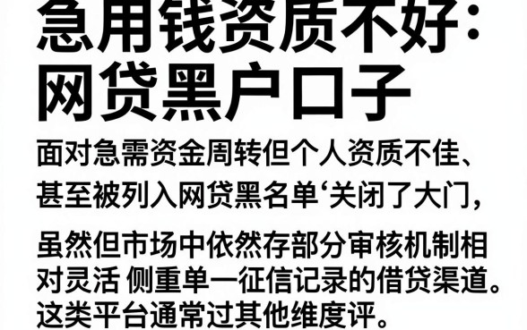 急用钱资质不好网贷黑户口子,理出五个黑户可以做大额贷款口子