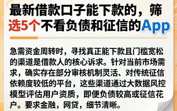 最新借款口子能下款的，筛选5个不看负债和征信的app