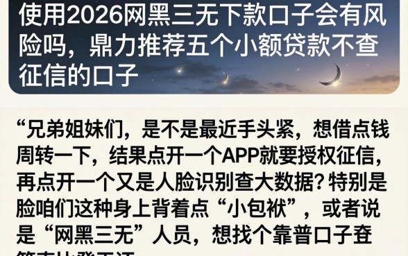 使用2026网黑三无下款口子会有风险吗，鼎力推荐五个小额贷款不查征信的口子