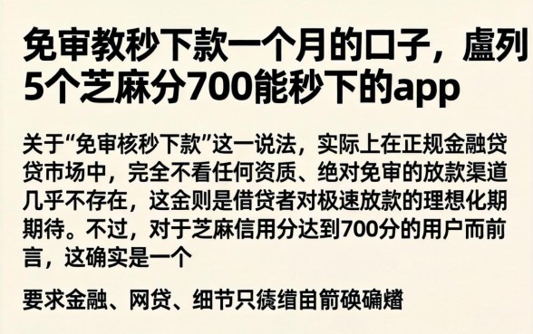 免审核秒下款一个月的口子，胪列5个芝麻分700能秒下的app