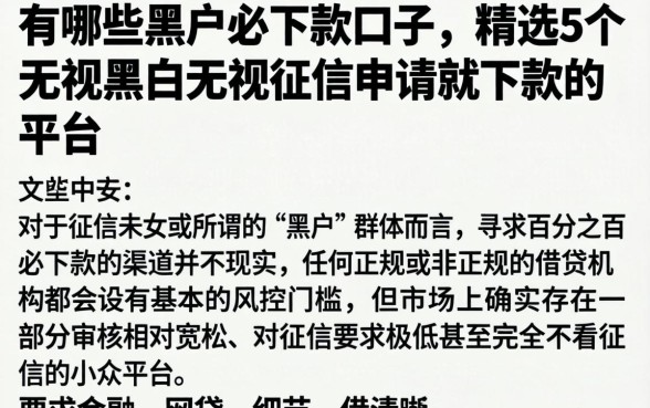 有哪些黑户必下款口子,精选5个无视黑白无视征信申请就下款的平台