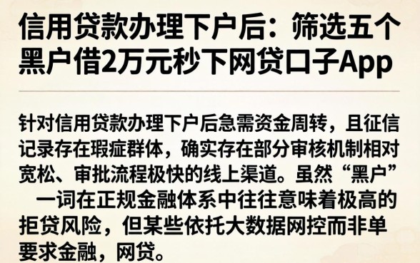 信用贷款办理下户后，筛选五个黑户借2万元秒下网贷口子app