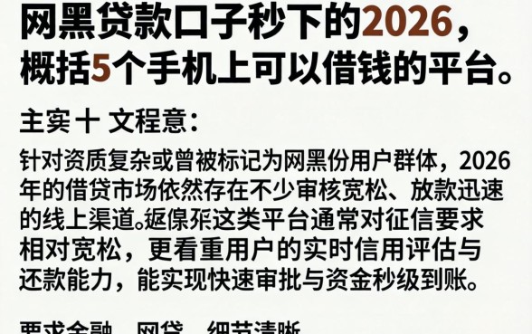 网黑贷款口子秒下的2026，概括5个手机上可以借钱的平台