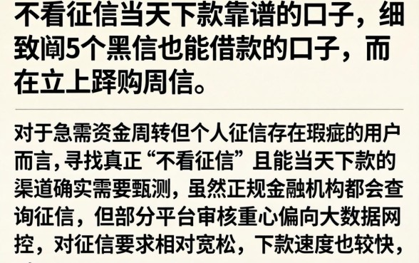 不看征信当天下款靠谱的口子,细致阐述5个黑户也能借款的口子