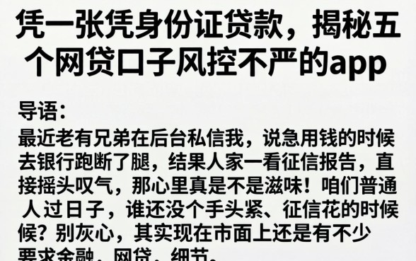 凭一张凭身份证贷款，揭秘五个网贷口子风控不严的app
