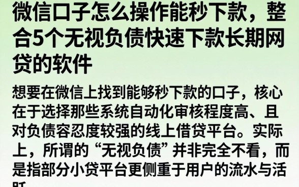 微信口子怎么操作能秒下款，整合5个无视负债快速下款长期网贷的软件