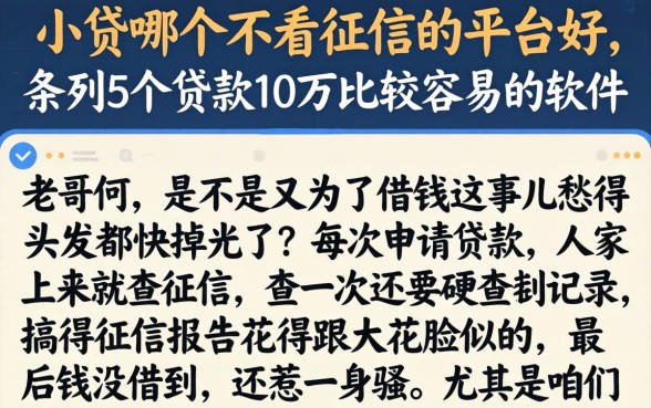 小贷哪个不看征信的平台好,条列5个贷款10万比较容易的软件