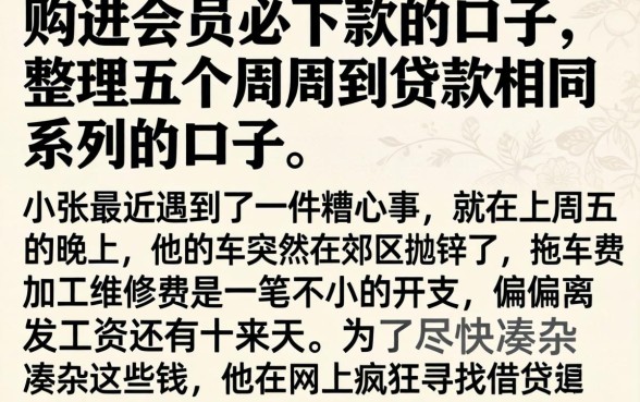 购进会员必下款的口子，整理五个周周到贷款相同系列的口子