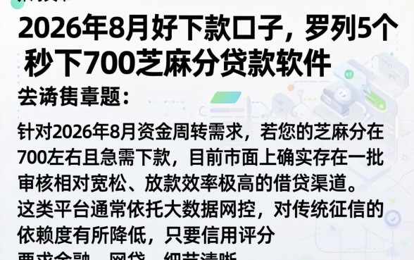 2026年8月好下款的口子，罗列5个秒下700芝麻分贷款软件