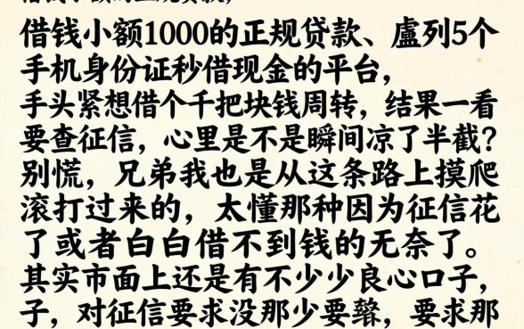 借钱小额1000的正规贷款，胪列5个手机身份证秒借现金的平台