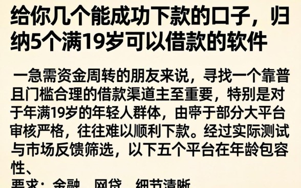 给你几个能成功下款的口子，归纳5个满19岁可以借款的软件