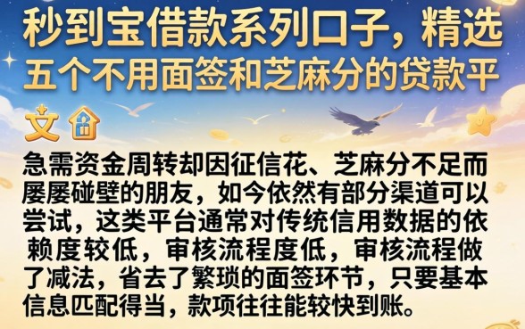 秒到宝借款系列口子，精选五个不用面签和芝麻分的贷款平台