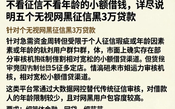 不看征信不看年龄的小额借钱,详尽说明五个无视网黑征信黑3万贷款
