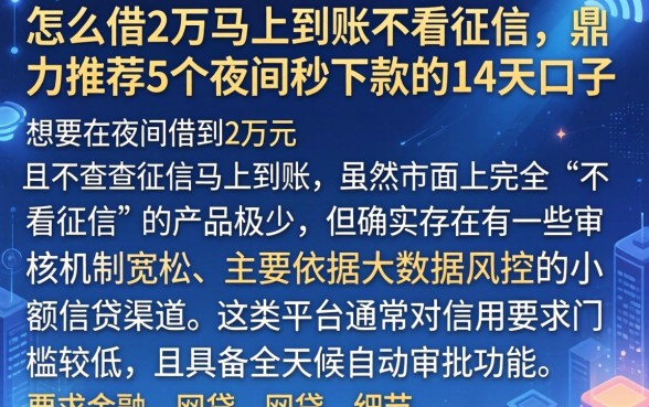 怎么借2万马上到账不看征信，鼎力推荐5个夜间秒下款的14天口子
