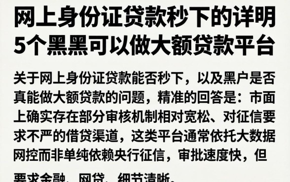 网上身份证贷款秒下的,详尽说明5个黑户可以做大额贷款平台