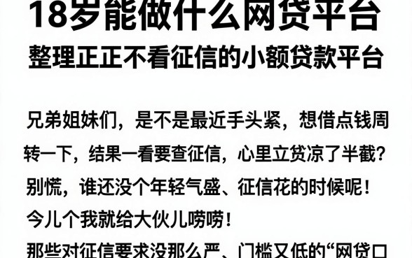 18岁能做什么网贷平台,整理五个正规不看征信的小额贷款平台
