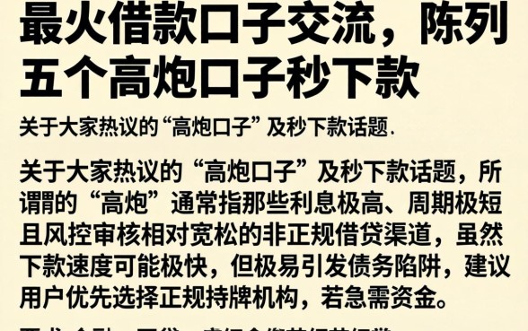 最火的借款口子交流，陈列五个高炮口子秒下款