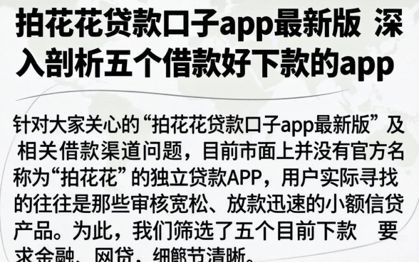 拍花花贷款口子app最新版，深入剖析五个借款好下款的app