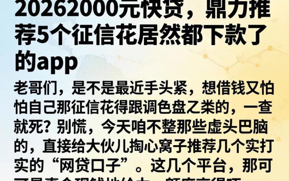 20262000元快贷,鼎力推荐5个征信花居然都下款了的app