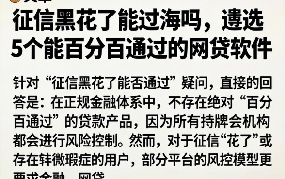 征信黑花了能过海吗，遴选5个能百分百通过的网贷软件