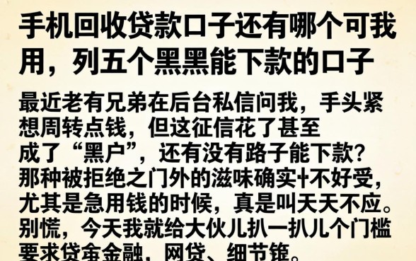 手机回收贷款口子还有哪个可以用，胪列五个黑户能下款的口子