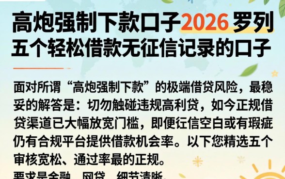 高炮强制下款的口子2026，罗列五个轻松借款无征信记录的口子