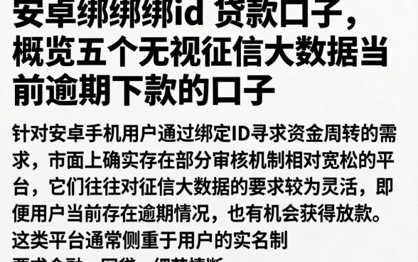 安卓绑绑绑id 贷款口子，概览五个无视征信大数据当前逾期下款的口子