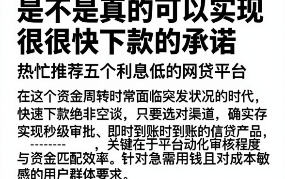 是不是真的可以实现很快下款的承诺，热忱推荐五个利息低的网贷平台