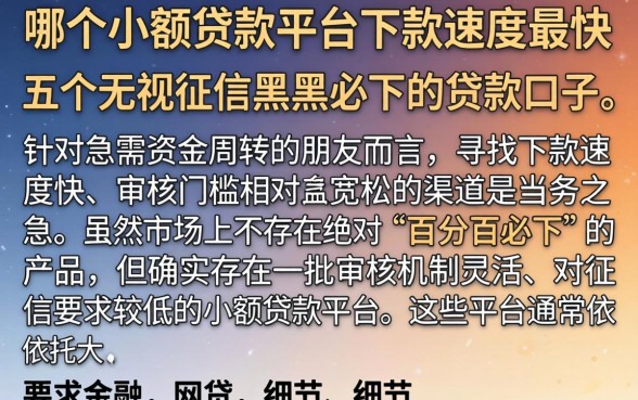 哪个小额贷款平台下款速度最快，详细阐述五个无视征信黑户必下的贷款口子