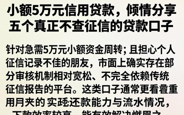 小额5万元信用贷款，倾情分享五个真正不查征信的贷款口子